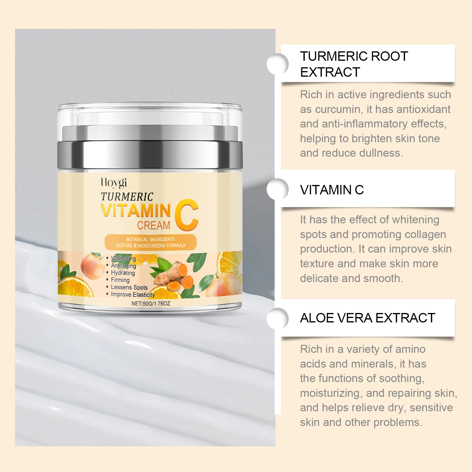 Turmeric Vitamin C Brightening Cream, Moisturizing Even Skin Tone Lighten Acne Mark Brightening Moisturizing Cream