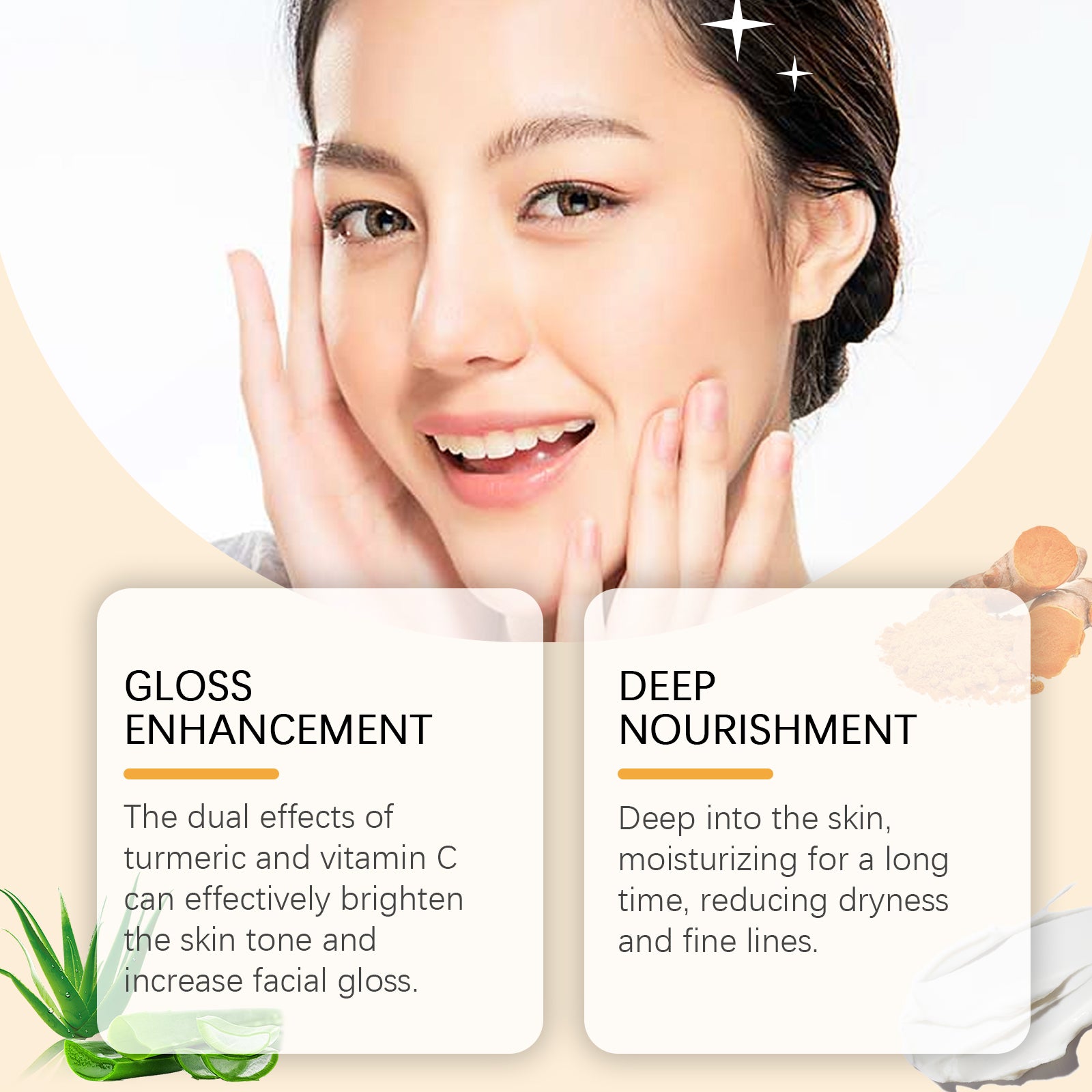 Turmeric Vitamin C Brightening Cream, Moisturizing Even Skin Tone Lighten Acne Mark Brightening Moisturizing Cream