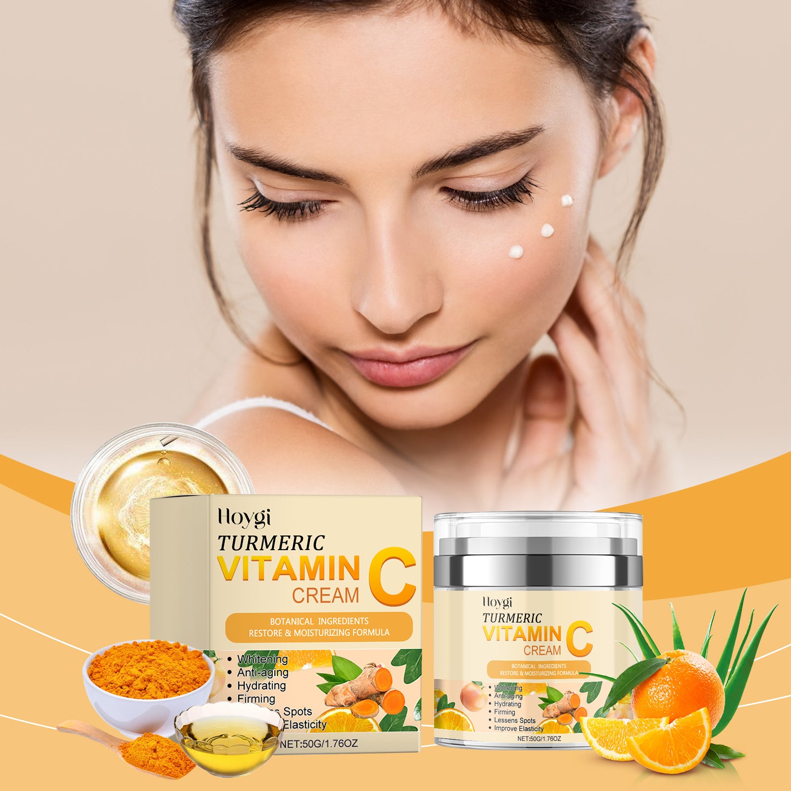 Turmeric Vitamin C Brightening Cream, Moisturizing Even Skin Tone Lighten Acne Mark Brightening Moisturizing Cream