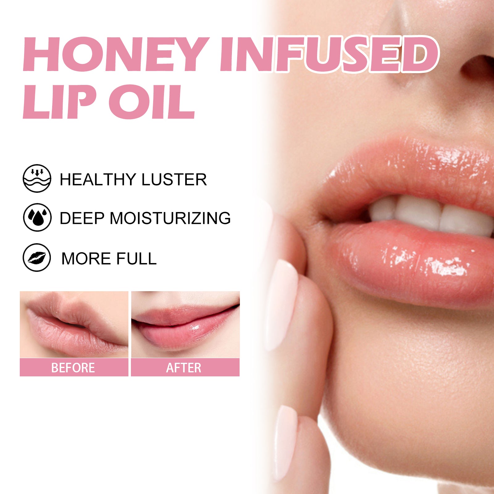 Honey Infused Lip Oil, Moist lips fade lip lines anti cracking and peeling wet lips